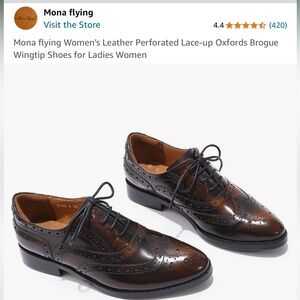 BNWT Mona Flying Handmade Leather Oxford Shoes Color Brown-Black Size 10.5/43